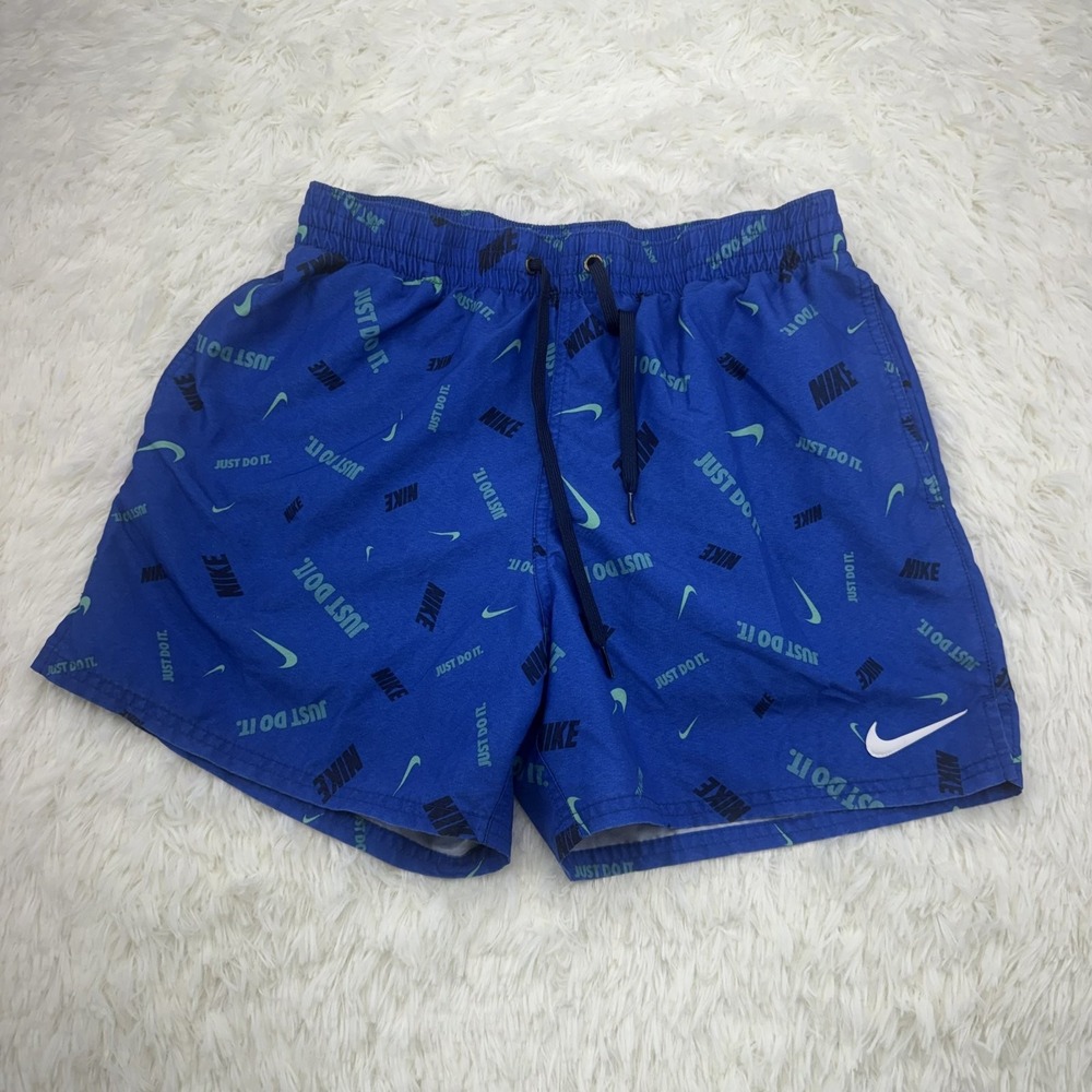 Nike Shorts Mens M Blue Just Do It All Over Print Swoosh Lined Athletic Swim